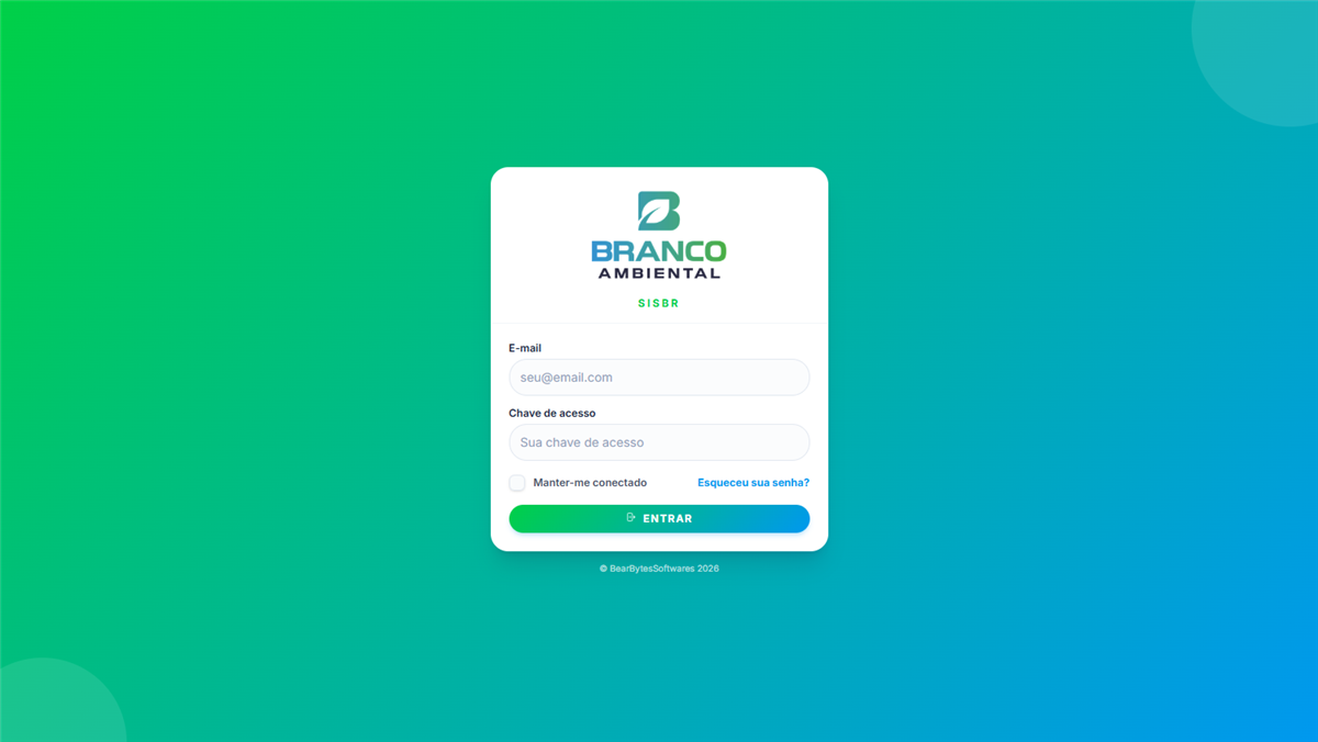 Tela de login do SISBR — Branco Ambiental (homologação)